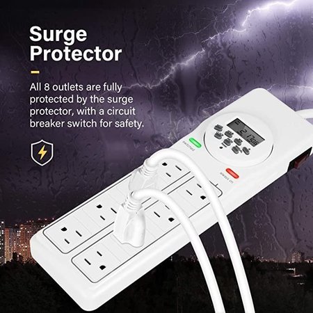 Ipower 8 Outlet Surge Protector with 7-Day Digital Timer HIPOWERSTRIP8TD
